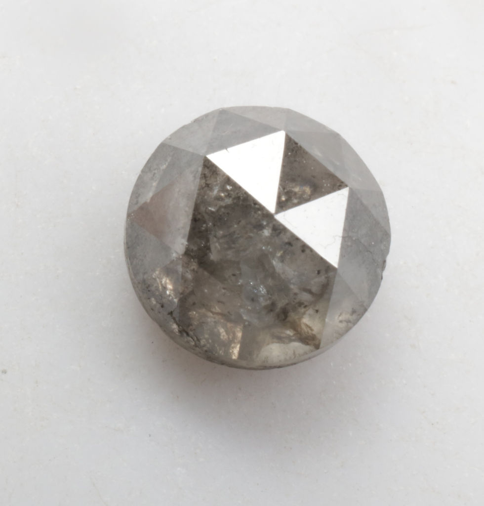 2.01 CT 6.7 MM Natural Round Rose cut Salt and Pepper Diamond, Black Grey color