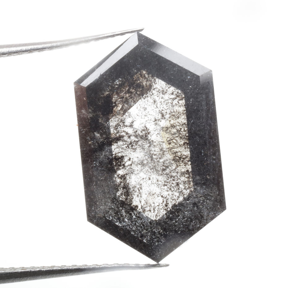 Thumbnail: 8.08 CT 17.8 X 10.5 MM Natural Hexagon Cut Salt and Pepper Diamond Black color