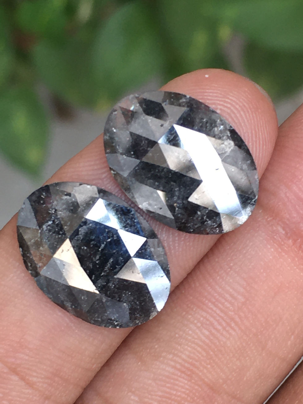 Thumbnail: 9.45 CT 16.7 X 11.9 MM Natural Oval cut Black color Rose cut Diamond Pair
