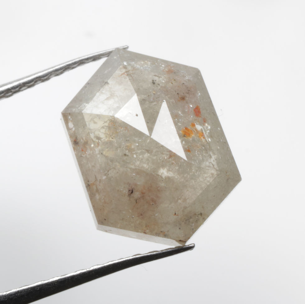 Thumbnail: 2.82 CT 10.5 X 7.5 MM Natural Salt and Pepper Hexagon cut Diamond, White Grey