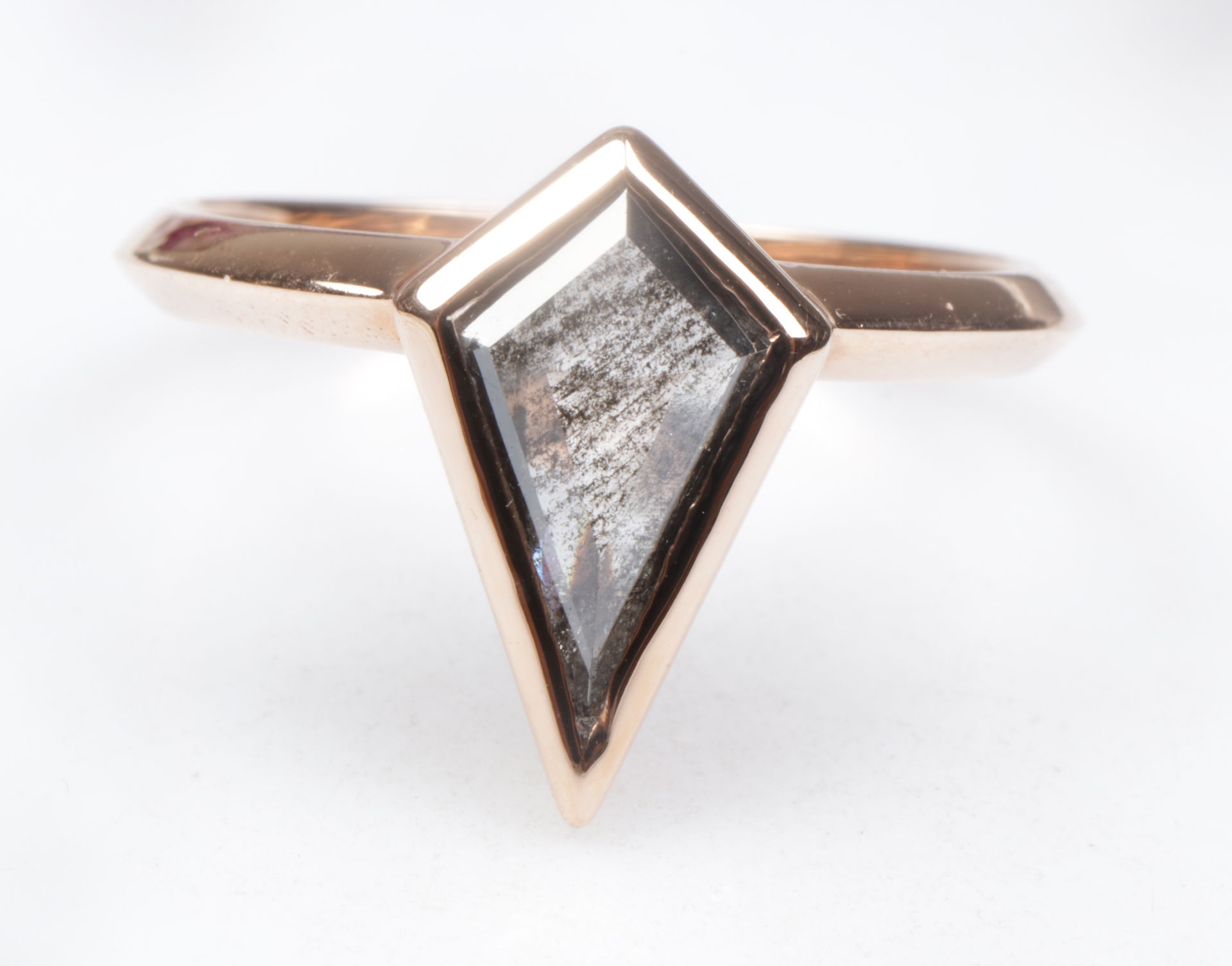 14K Rose Gold Ring, Salt and pepper Kite cut Diamond Ring