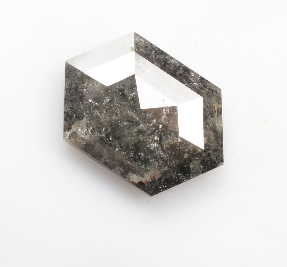 Thumbnail: 4.34 CT 13.9 X 9.7 MM Hexagon cut Natural Salt and Pepper Diamond for Jewelry