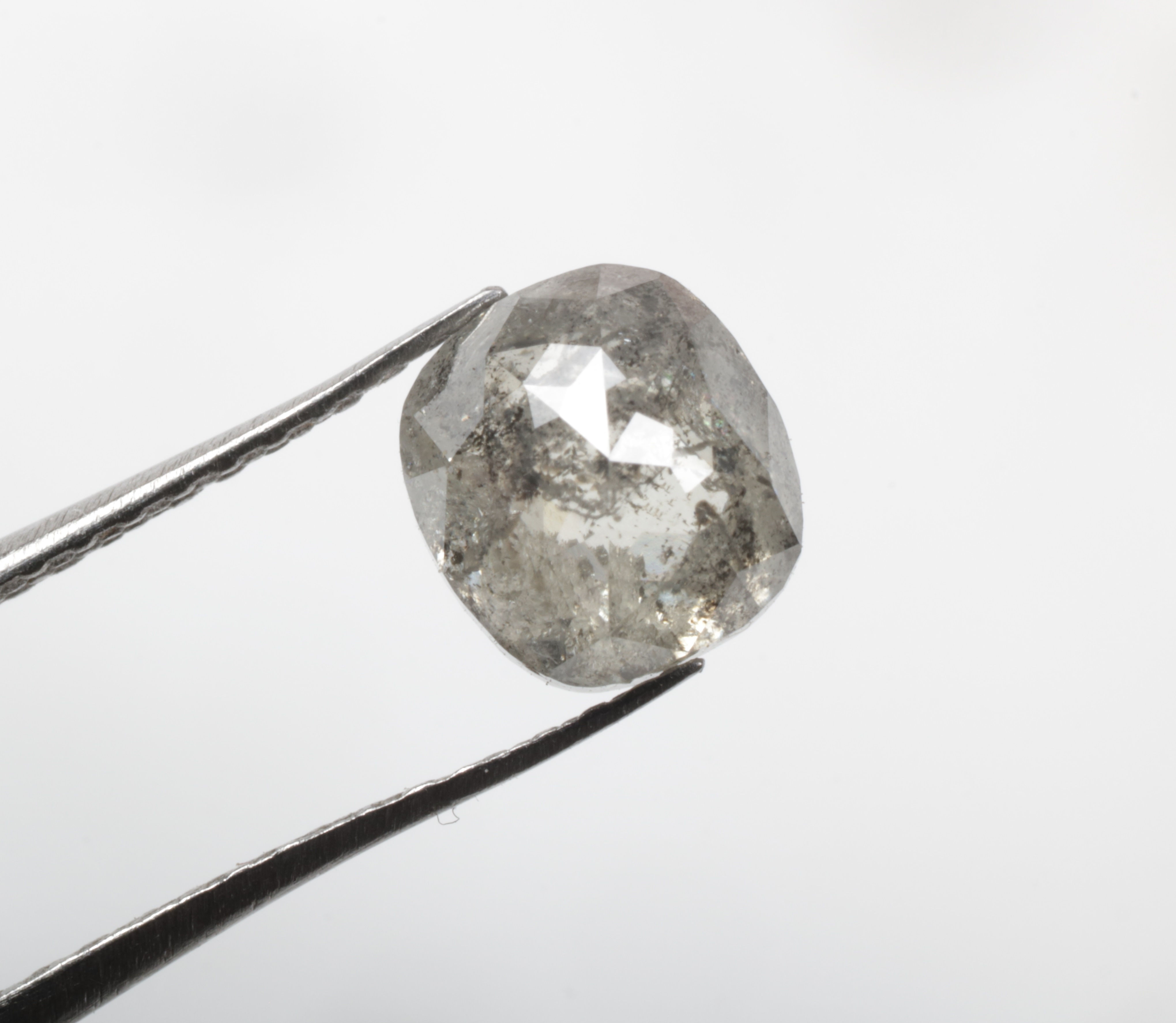 1.12 CT 5.9 X 5.4 MM Natural Salt and Pepper Cushion cut Diamond, Black color