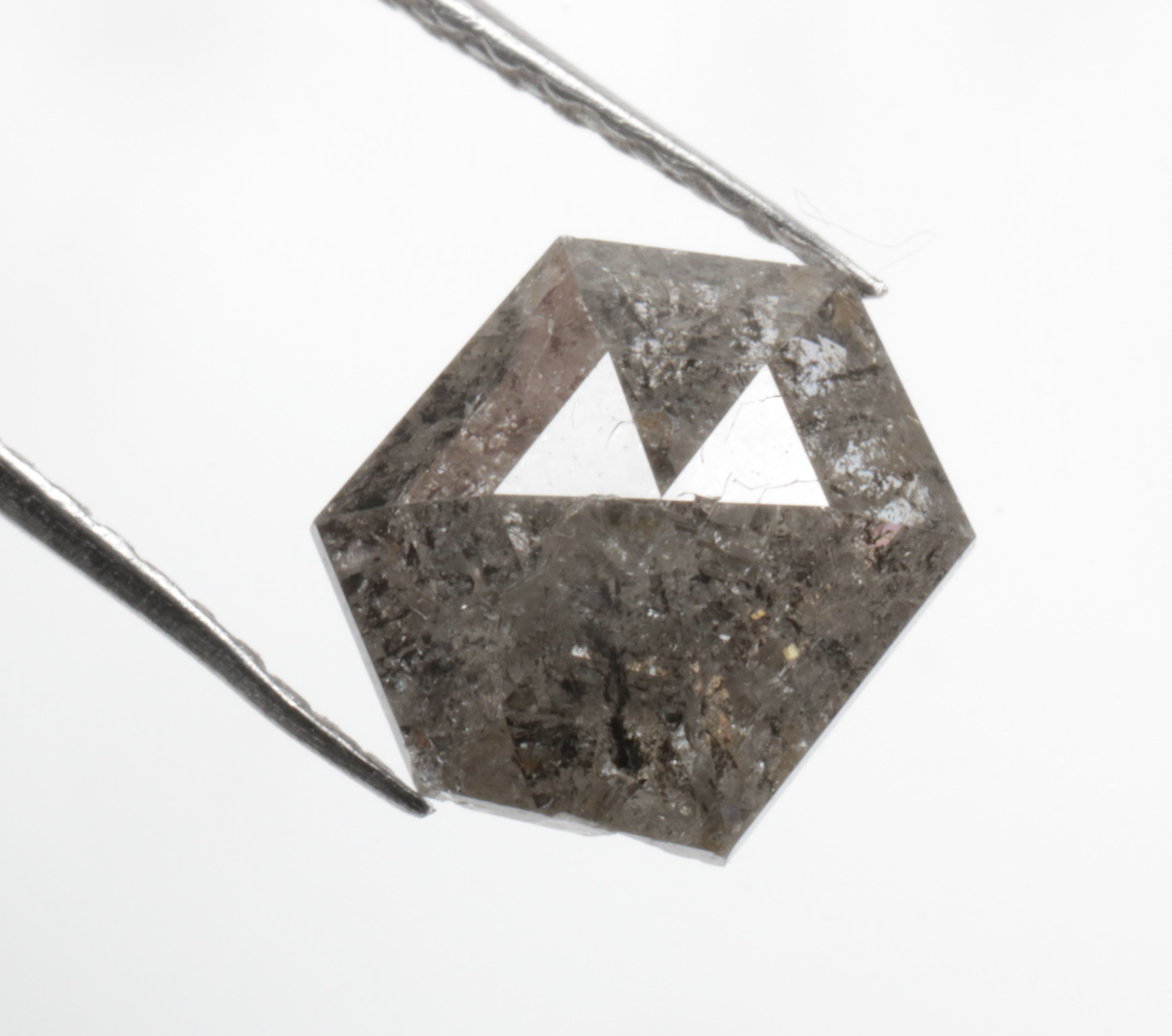 1.18 CT 7.7 X 6.1 MM Natural Hexagon Cut Salt and Pepper Diamond, Black color