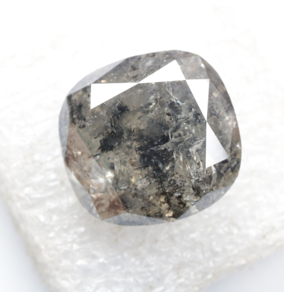 Thumbnail: 7.09 CT 11.4 X 10.8 MM Natural Salt and Pepper Cushion Brilliant cut Diamond