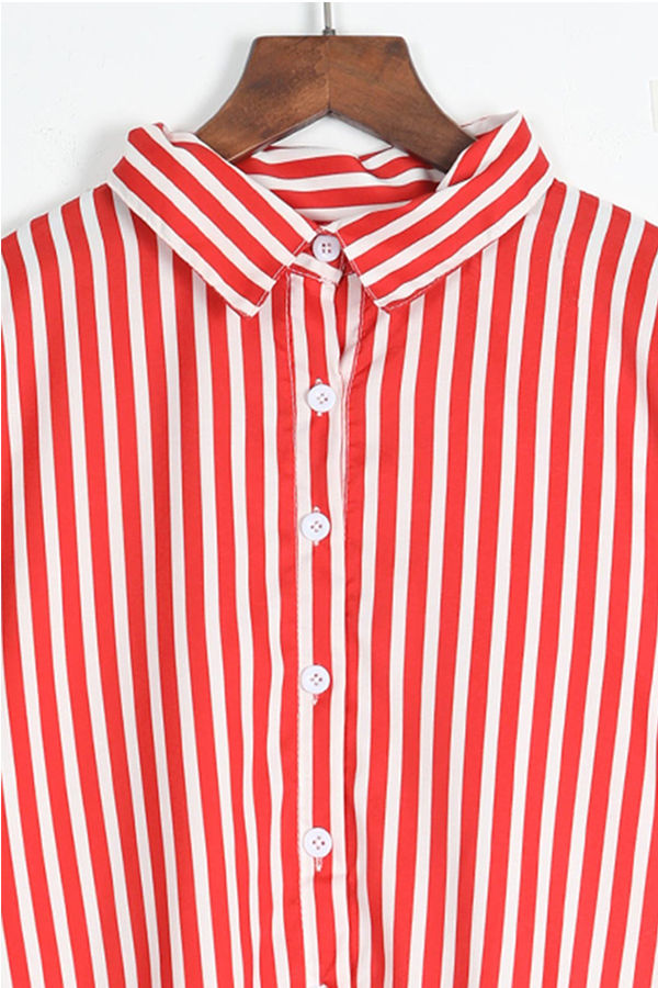 Thumbnail: Casual Asymmetrical Striped Blue Blouse