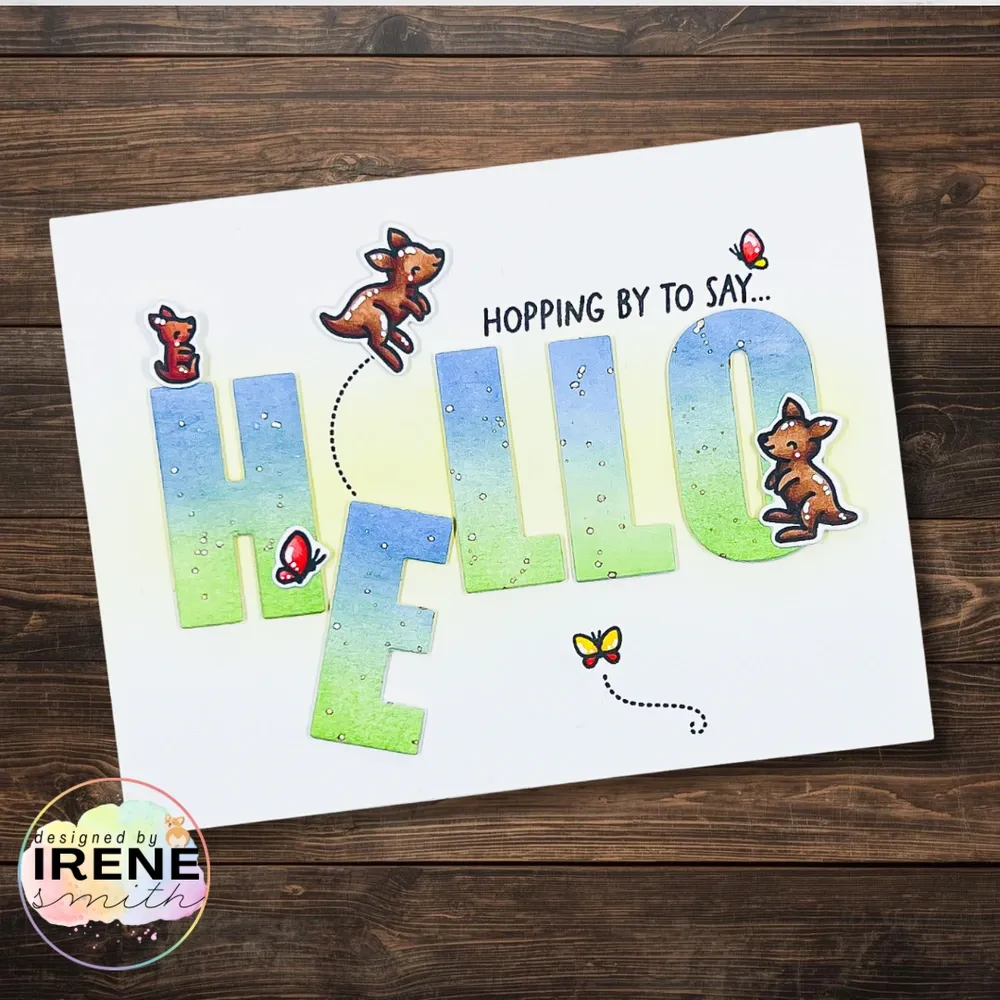 Finished card project, showing card on flat lay wooden background