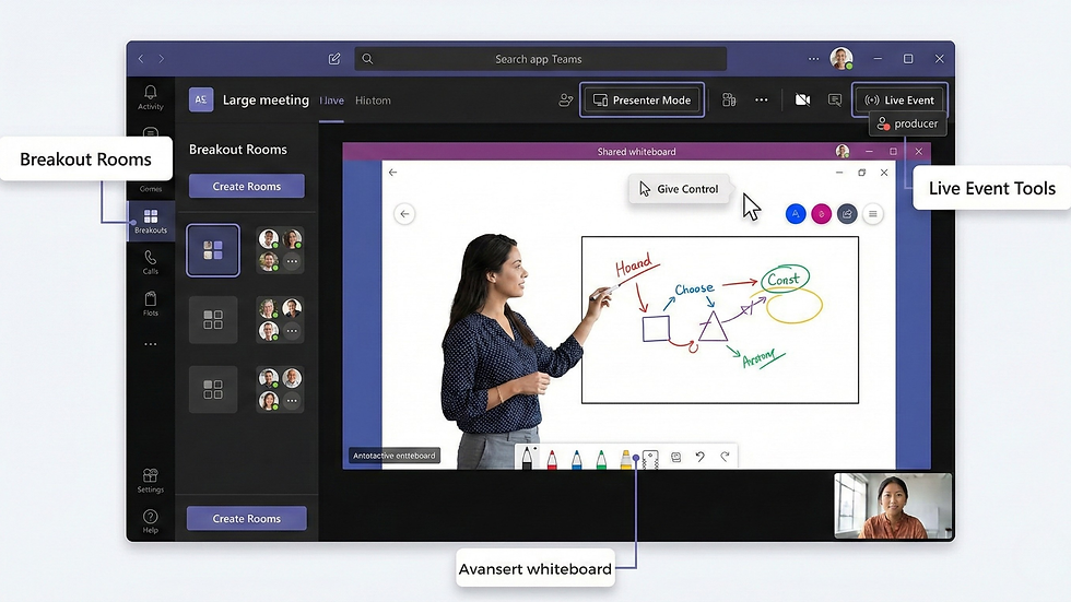 AV Signage anbefaler Microsoft Teams skrivebord app, for flere avanserte funksjoner og profesjonelle verktøy i møtene