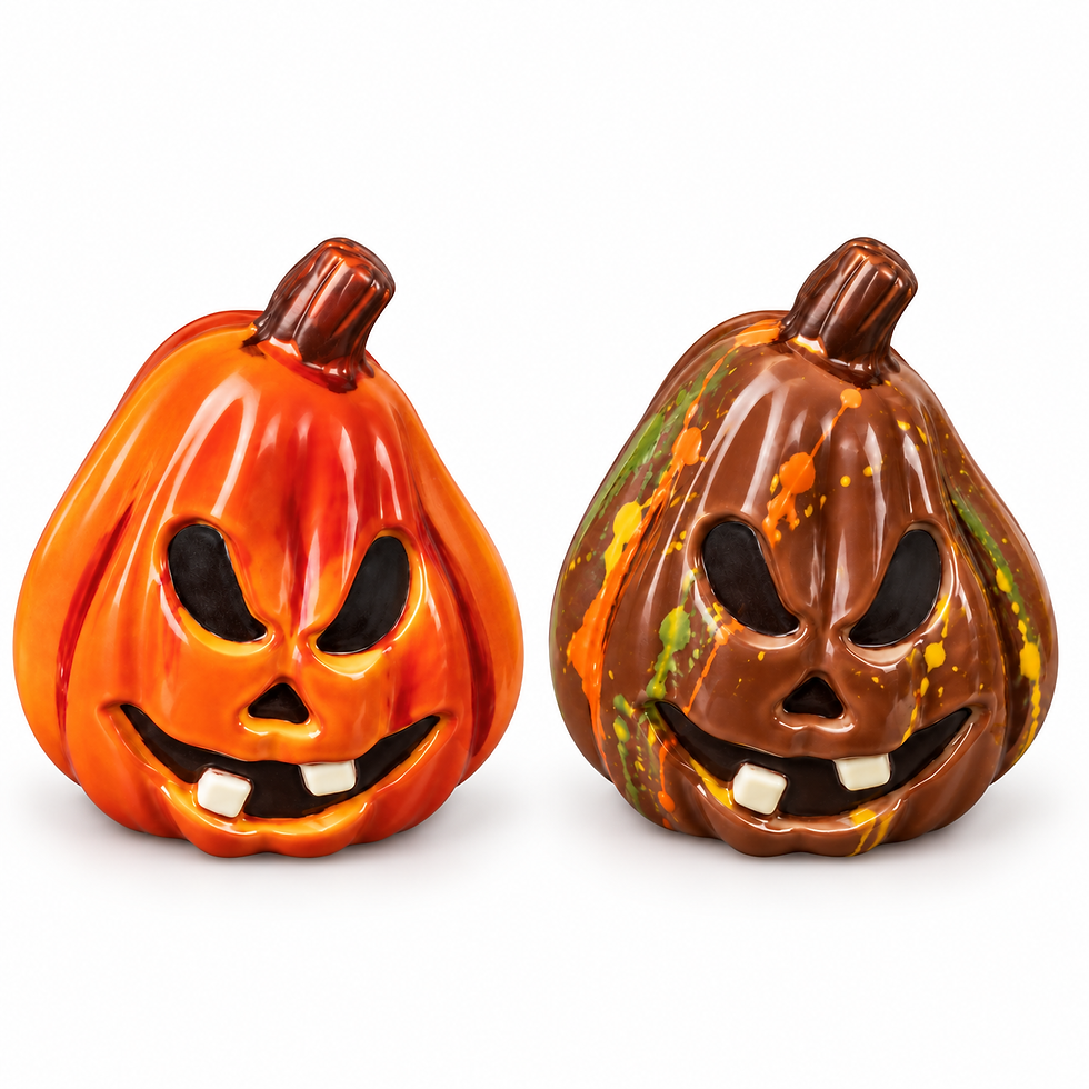 Halloween chocolate pumpkins with jack-o'-lantern faces