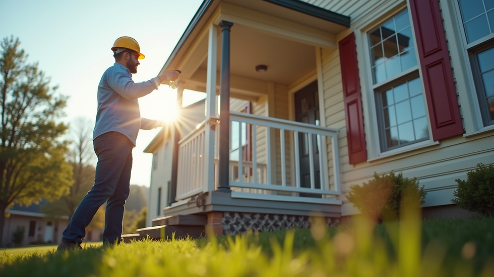 Eye-level view of a contractor inspecting a home exterior