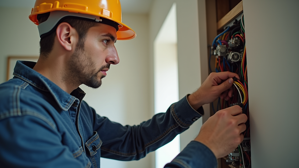 Close-up view of a licensed contractor inspecting home wiring