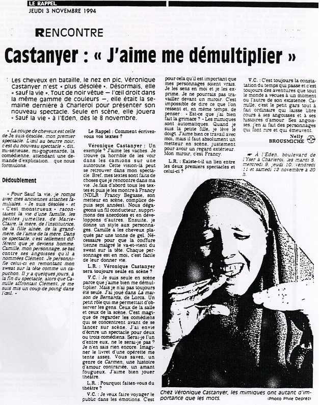 Sauf la vie - Presse - Veronique Castanyer