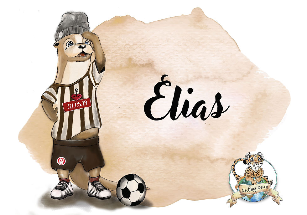 Miniaturbild: Personalisierte Kinderillustration Pauli Fußball Otter Watercolor Fine Art Druck
