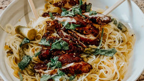 Sticky Chicken Over Glass Noodles (Humble and Kind - Tim McGraw)