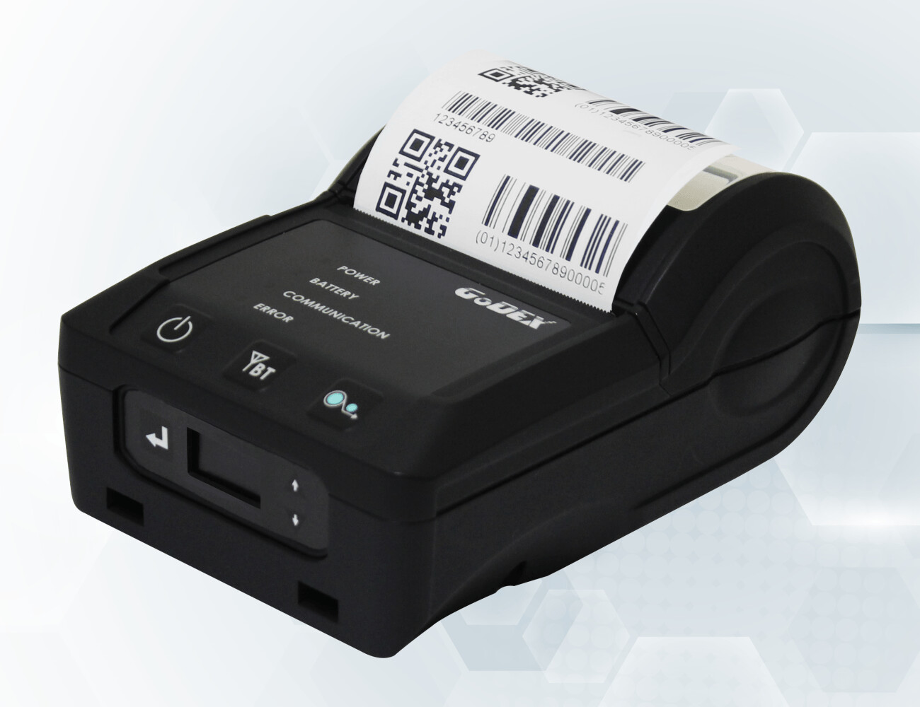 GoDEX MX30+ Mobile label printer – Model-referenced commercial product photograph; accessory and country part-number variation may differ.