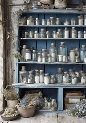 herbal apothecary shop rustic shabby chic blue white.jpg