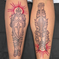 etching style knight tattoo