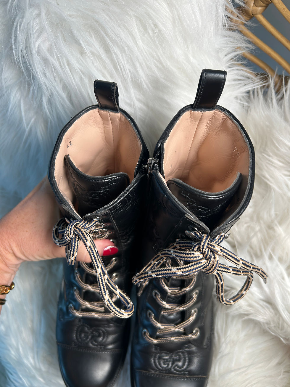 Thumbnail: Gucci Embossed GG Combat Boots, Size 7