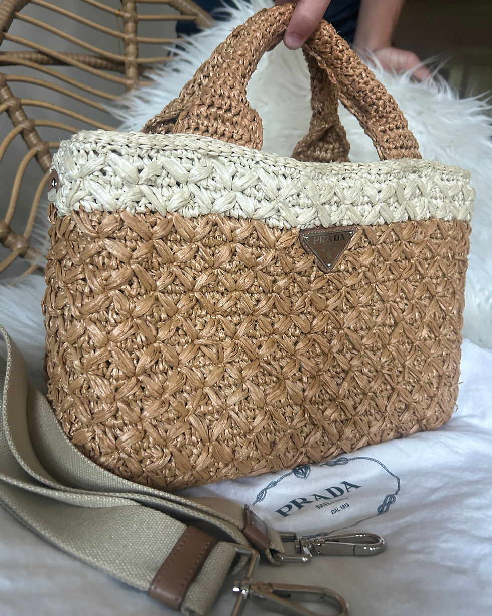 Thumbnail: Prada Raffia White Top Tote  with Original Removable Strap