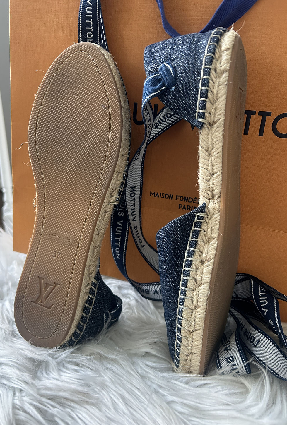 Thumbnail: Louis Vuitton , Size 37 Denim Wrap Around -measure like a US 8-8.5!