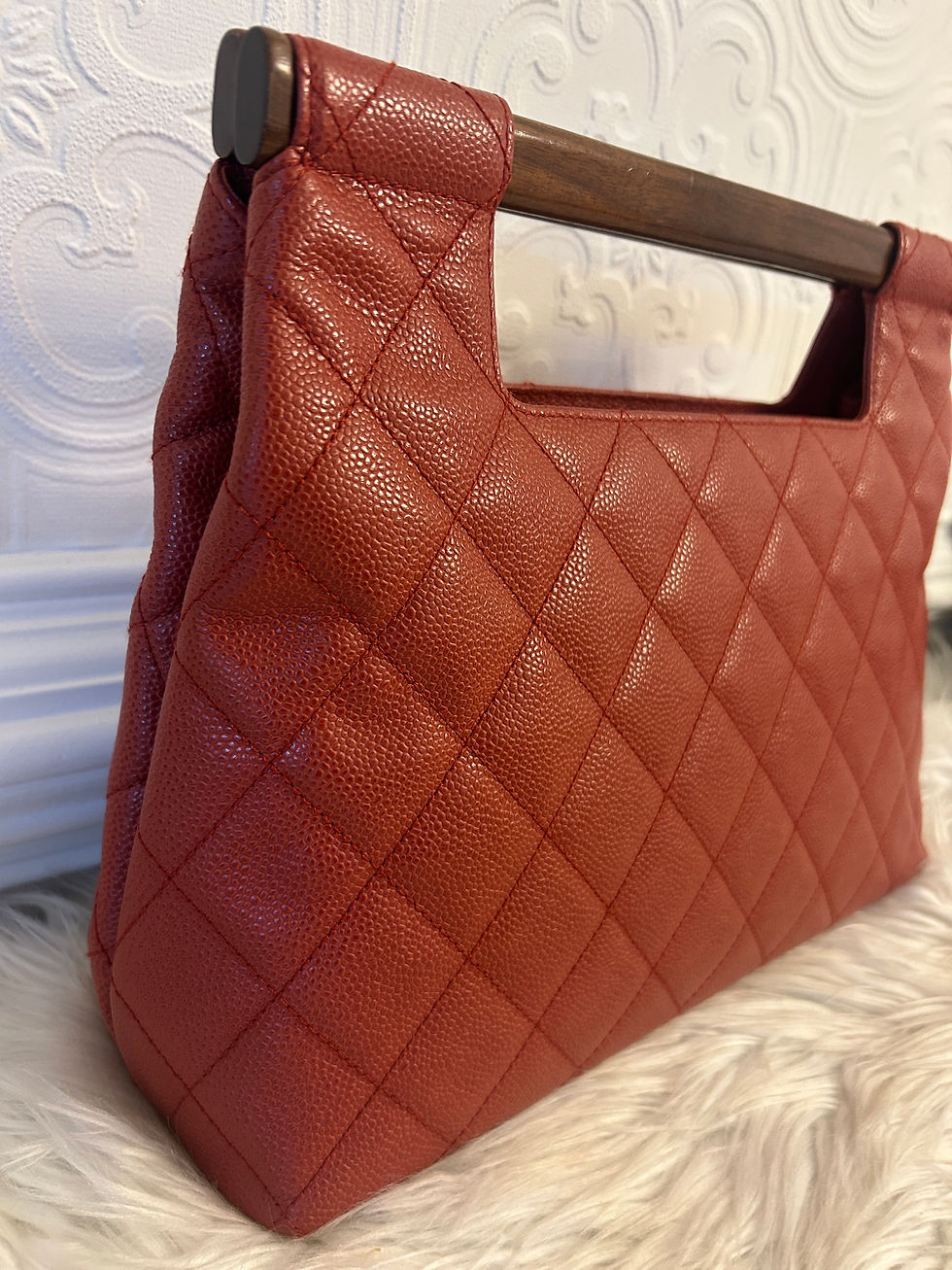 Thumbnail: CHANEL  Wood Handle Tote in Red Caviar