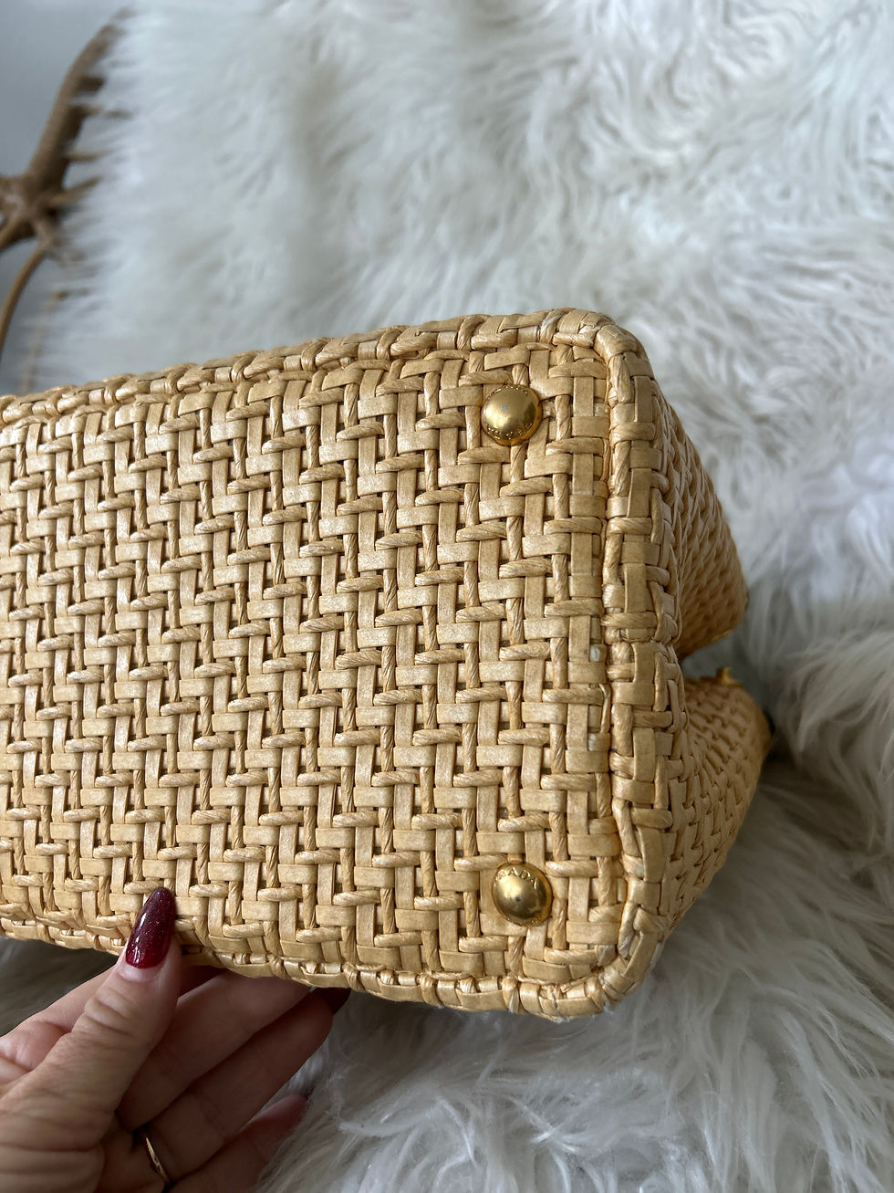 Thumbnail: Prada Wicker & Black Canvas Tote with Original Removable Strap