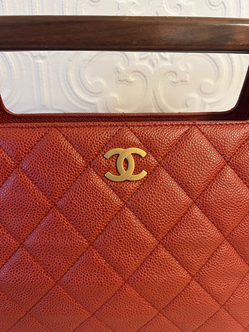 Thumbnail: CHANEL  Wood Handle Tote in Red Caviar