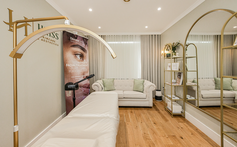Elegant treatment room interior at Hriss Skincare & Aesthetics London.
