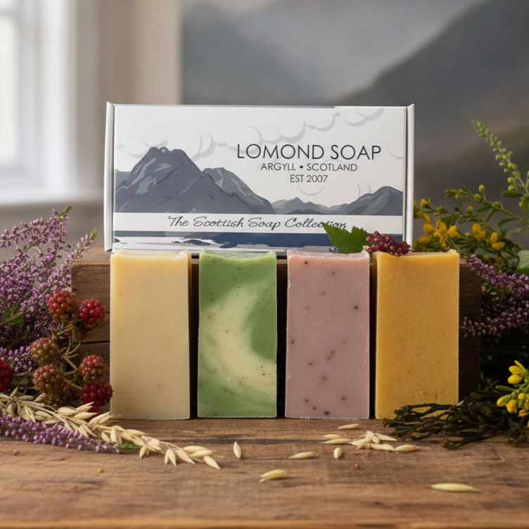Set of 4 Scottish themed soaps in a printed box