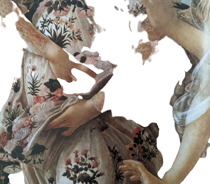 Close up of Flora's hands with the background and parts of the painting removed. 