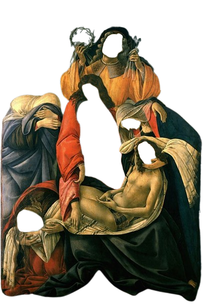 Botticelli's painting, Lamentation Over the Dead Christ showing the background and parts of the faces removed. 