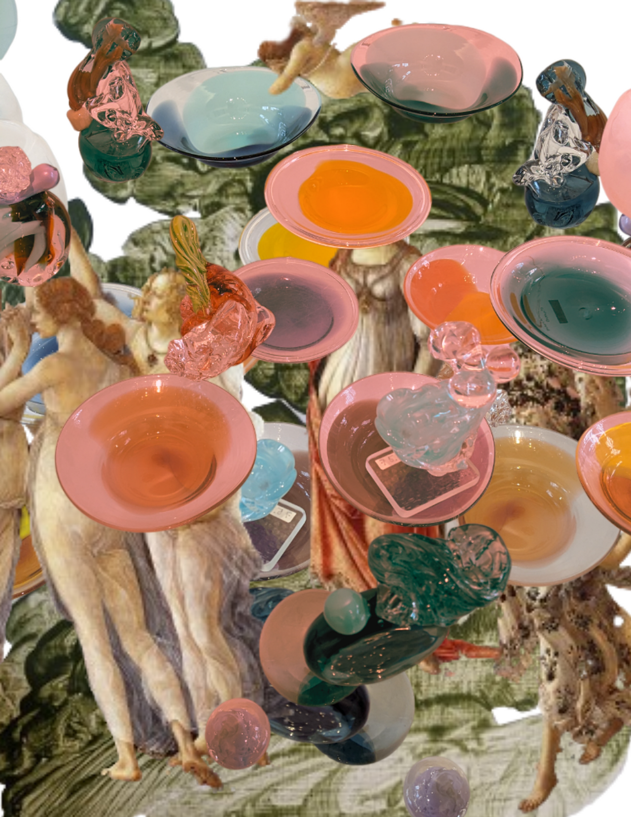 Digital collage art with glass and painting elements.