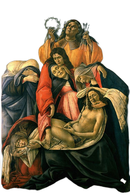 Botticelli's painting, Lamentation Over the Dead Christ showing the background removed. 