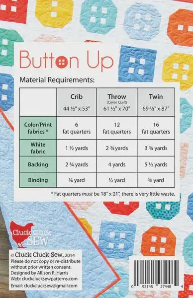 Thumbnail: Button Up Quilt Pattern: Fat Quarter, 3 Sizes