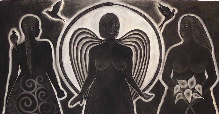 Sacred Feminine Trilogy: Charcoal on Amate Paper
