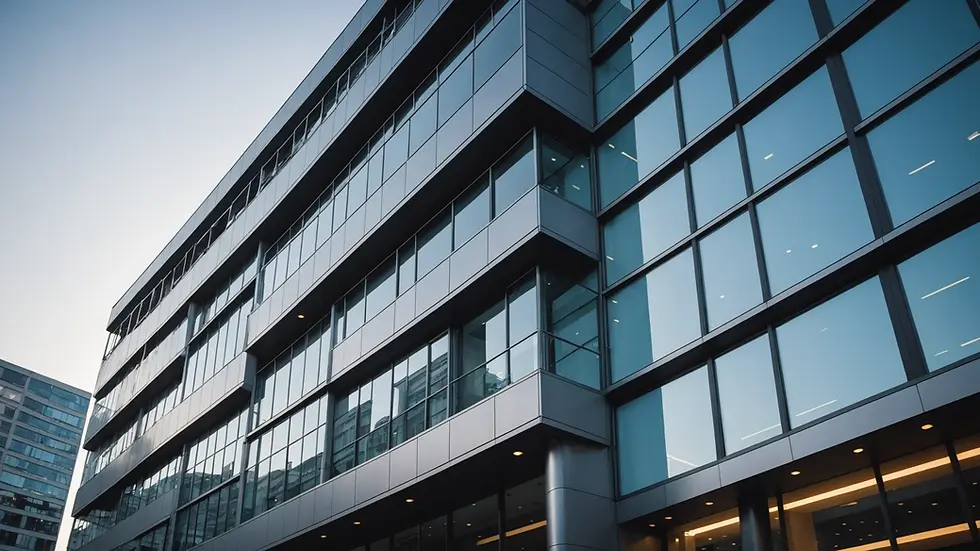 Low angle view of a modern building showcasing tech infrastructure