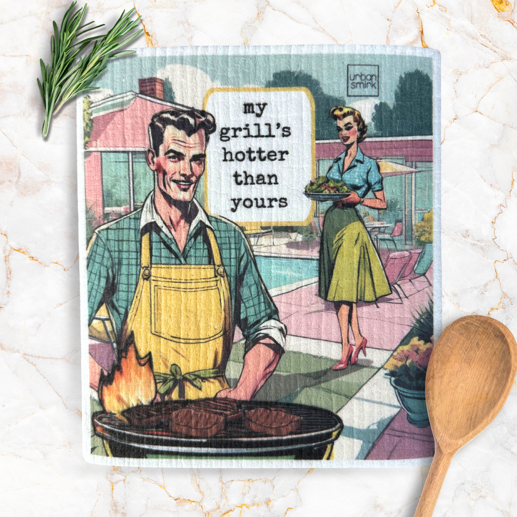 Funny Vintage Swedish Dishcloth for Guys : My Grills Hotter - QTY 5