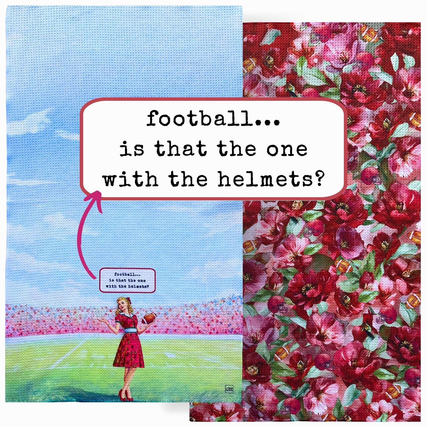 Funny Football Microfiber kitchen Towel in Crimson Red - 3CT