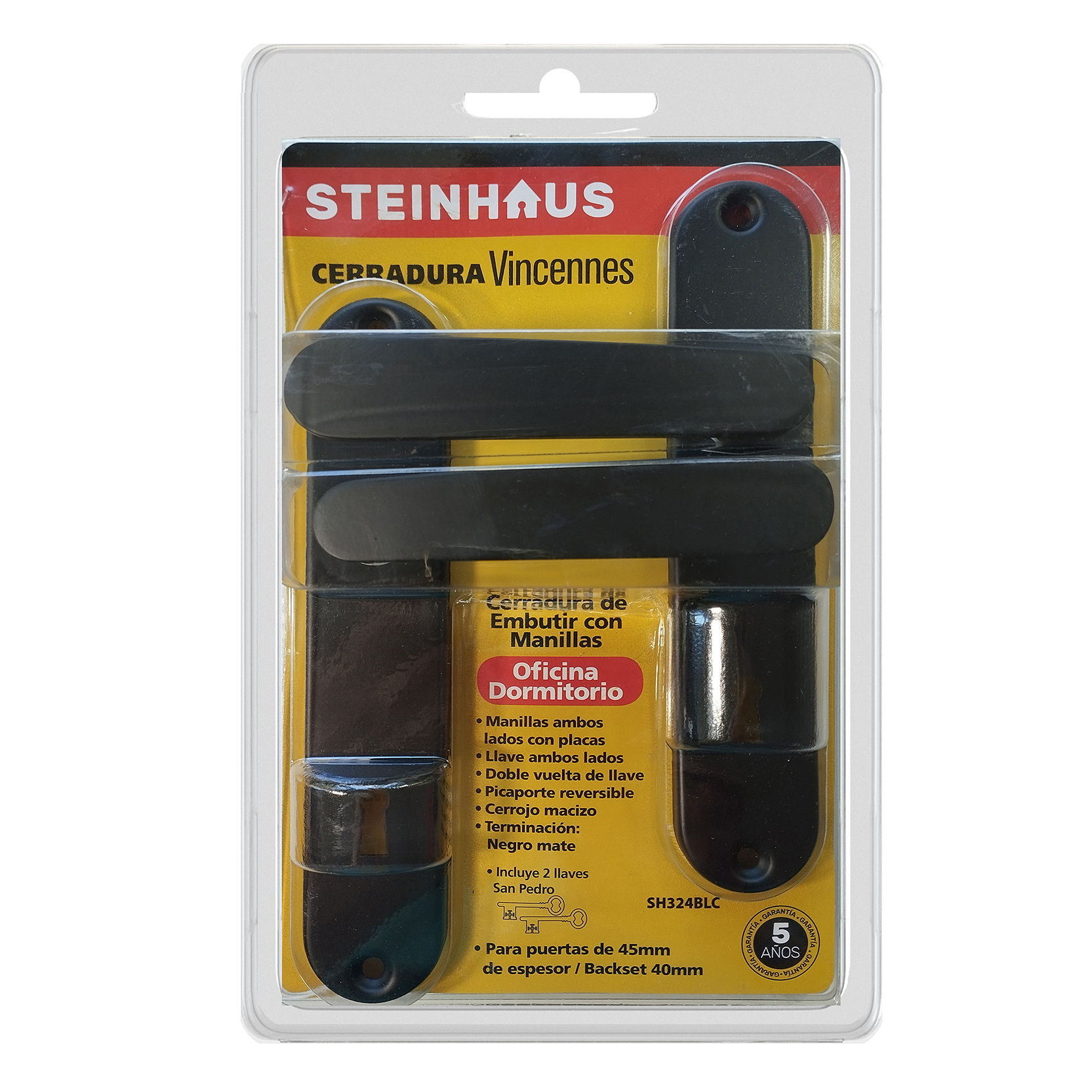 Cerradura embutir con manillas/Dormitorio /Oficina