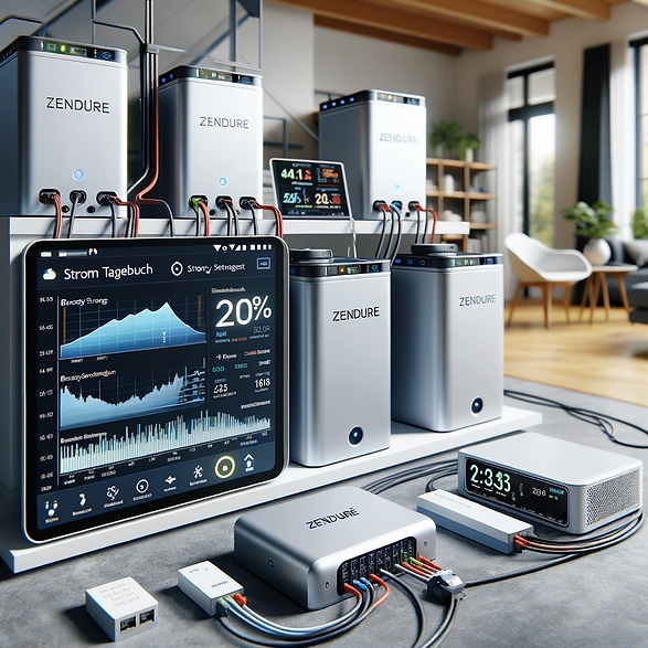 DALL·E 2023-11-25 20.12.50 - A modern, high-tech energy storage setup featuring Zendure ba