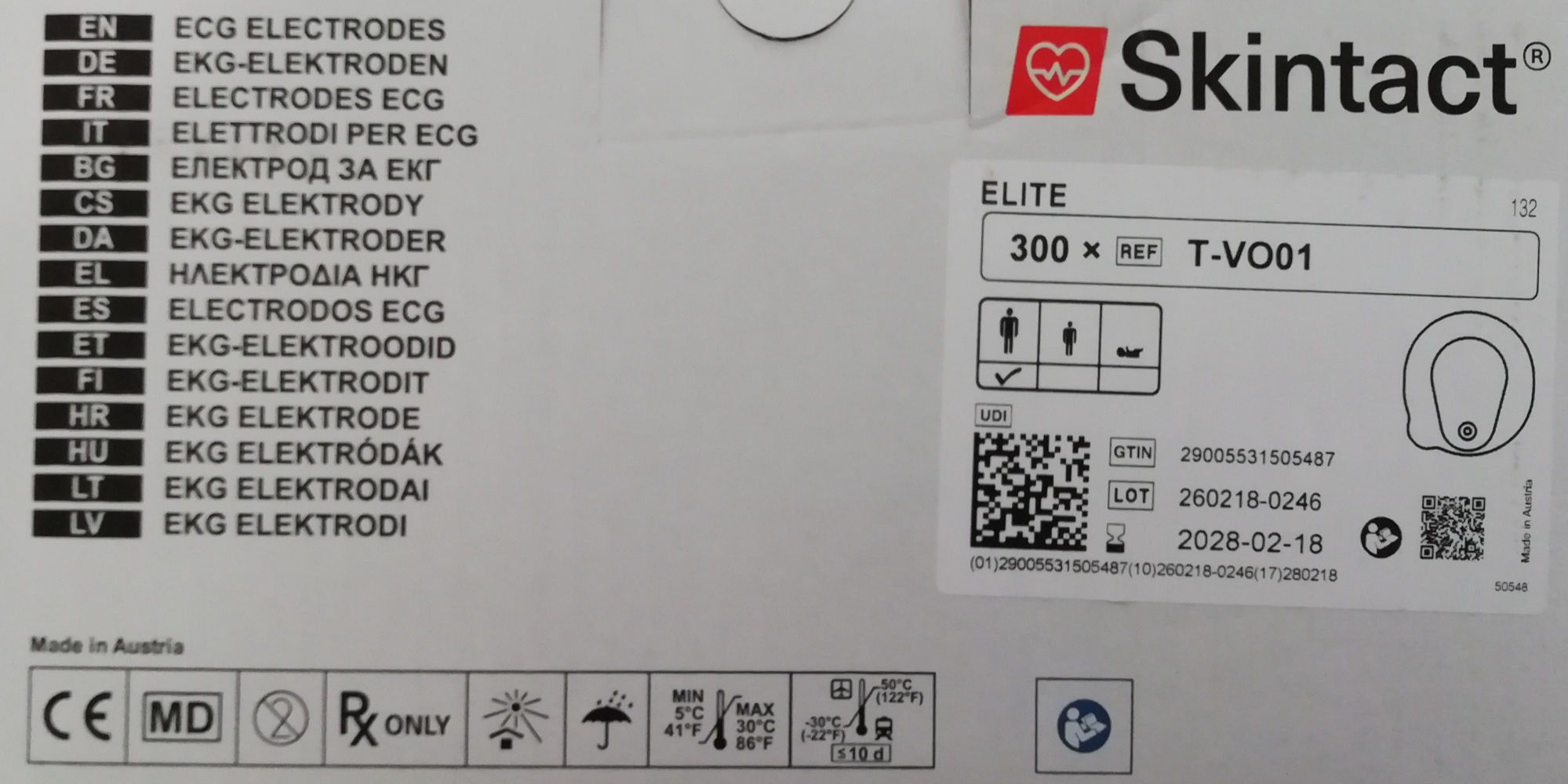 Carton de 10 sachets de 30 électrodes Skintact T-VO01 pour Holter ECG