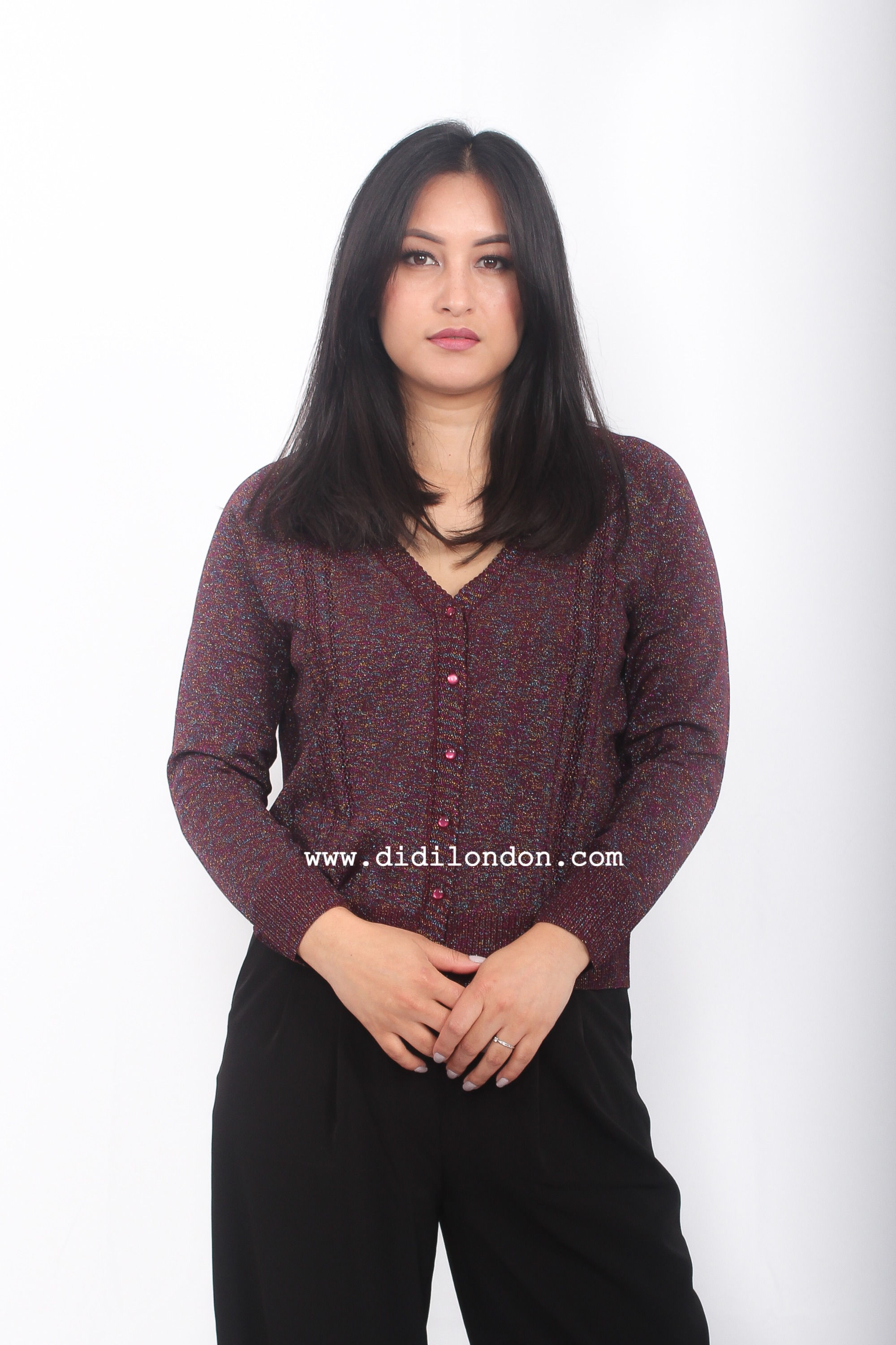 JM45-Shimmery Plain Cardigan-Maroon