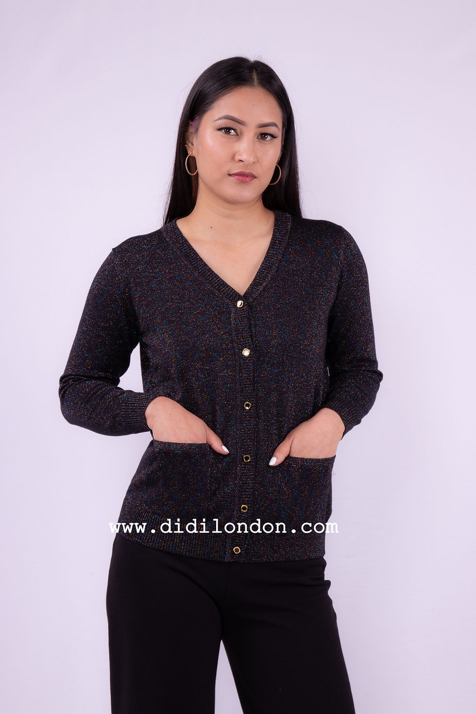 JM65-Shimmery Pocket Cardigan-Black