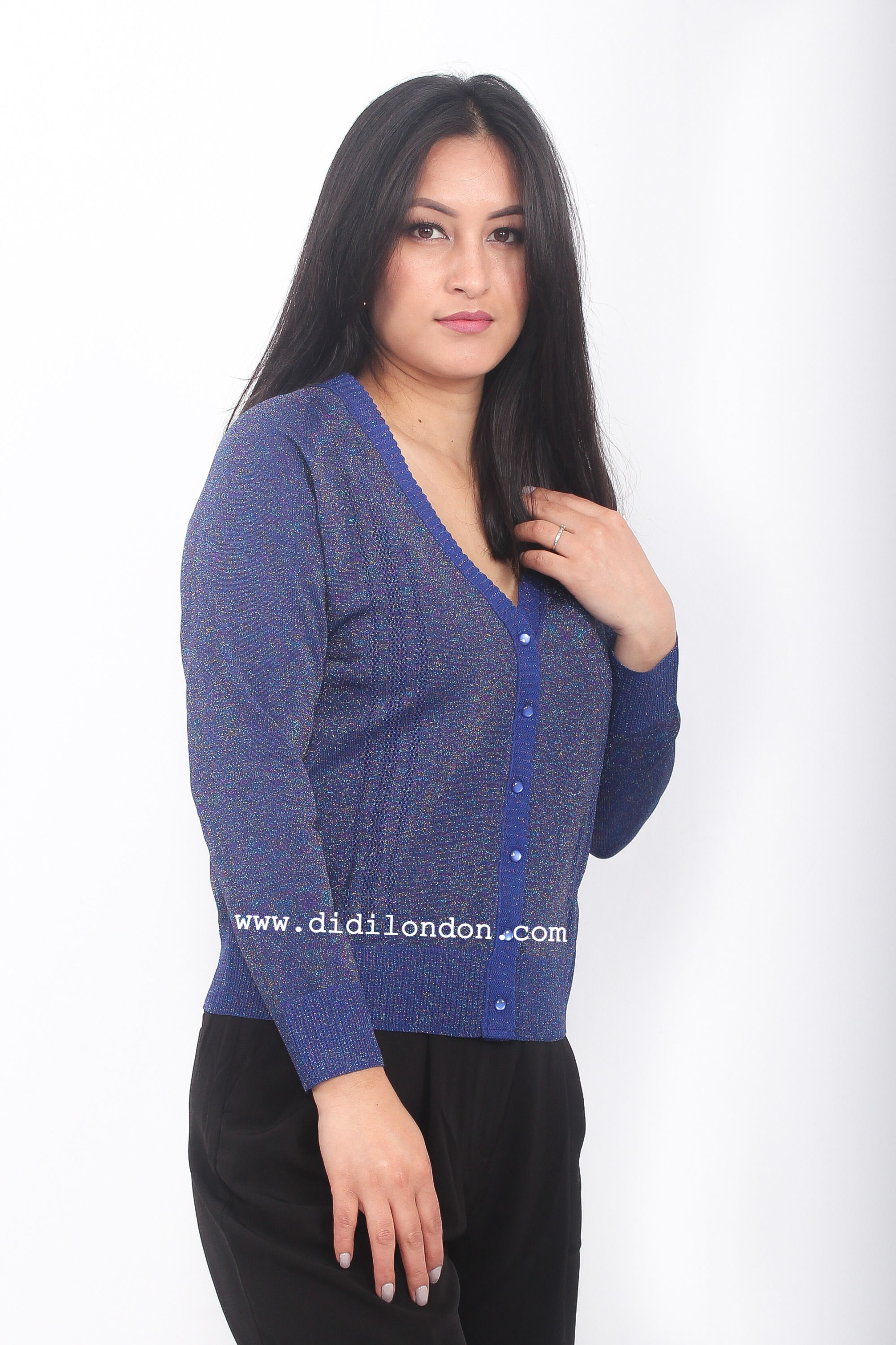 JM45-Shimmery Plain Cardigan-Ink Blue