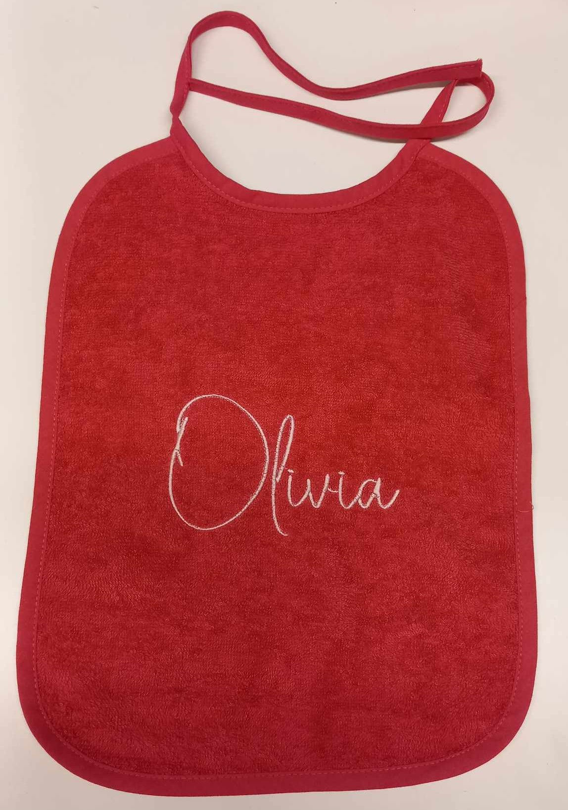 Badstof slab ROZE met naam (GEBORDUURD)