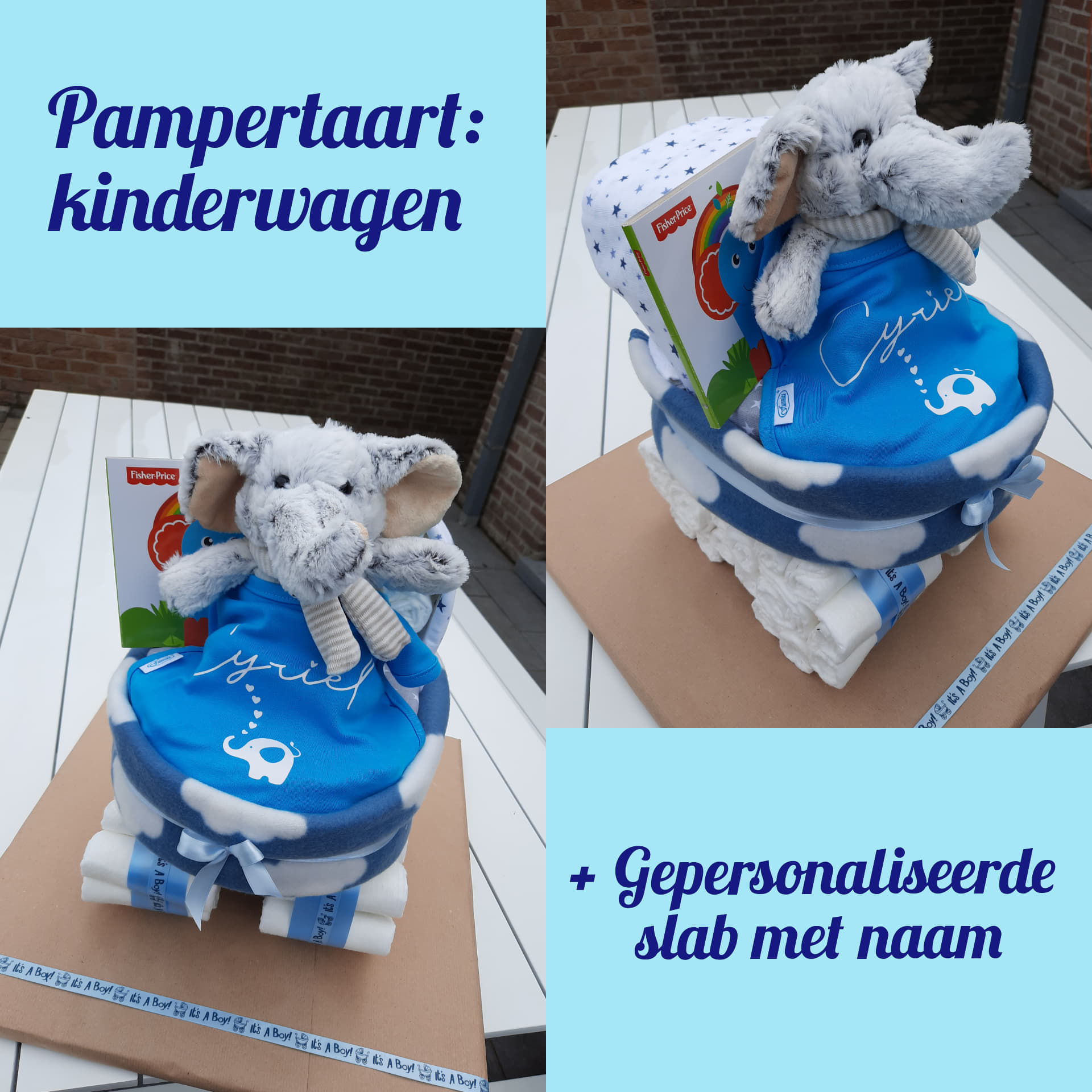 Kinderwagen+ slab met naam XL Pampertaart 90,00 €
