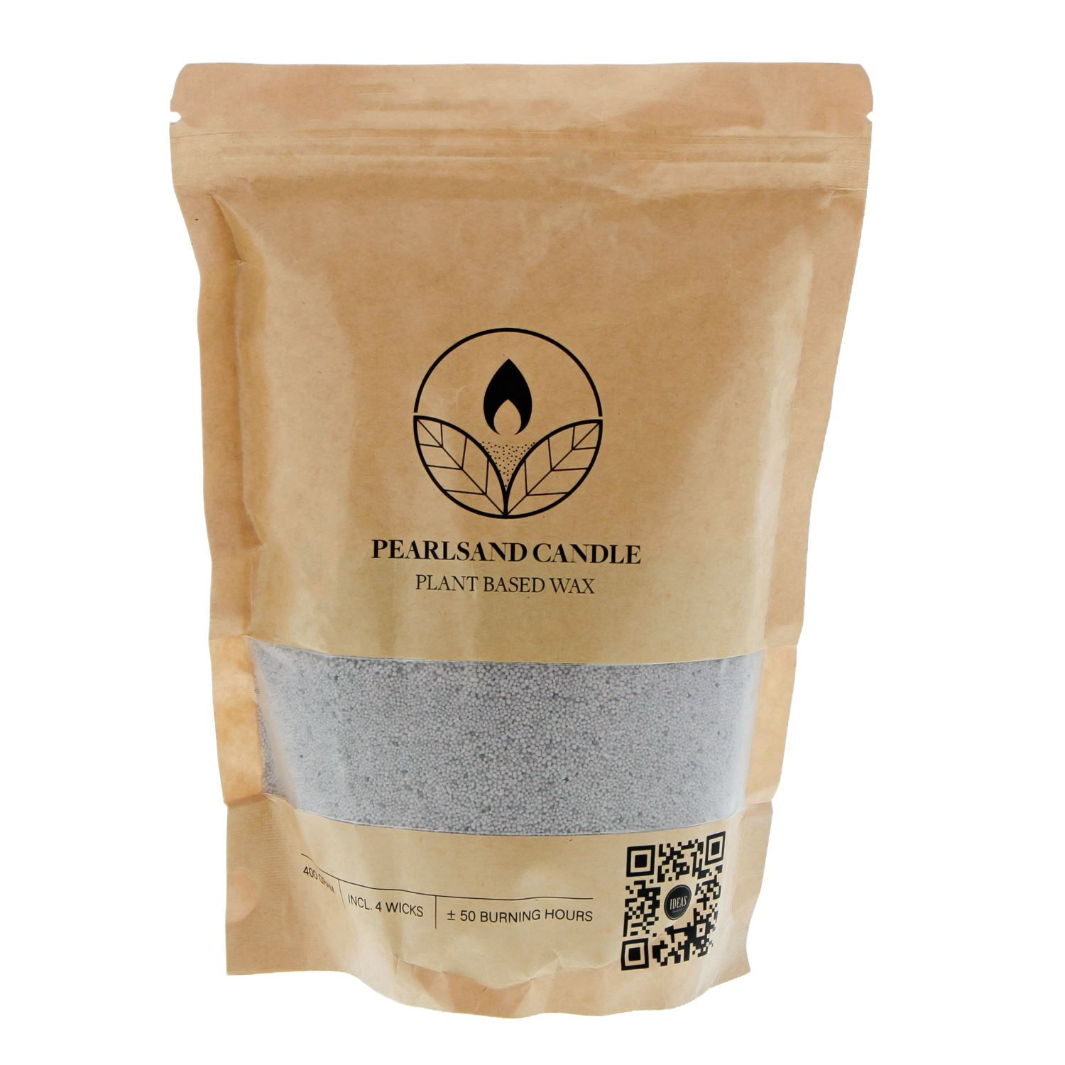 Pearlsand kaarszand incl. 4 wieken, 400gr. KLEUR: grijs