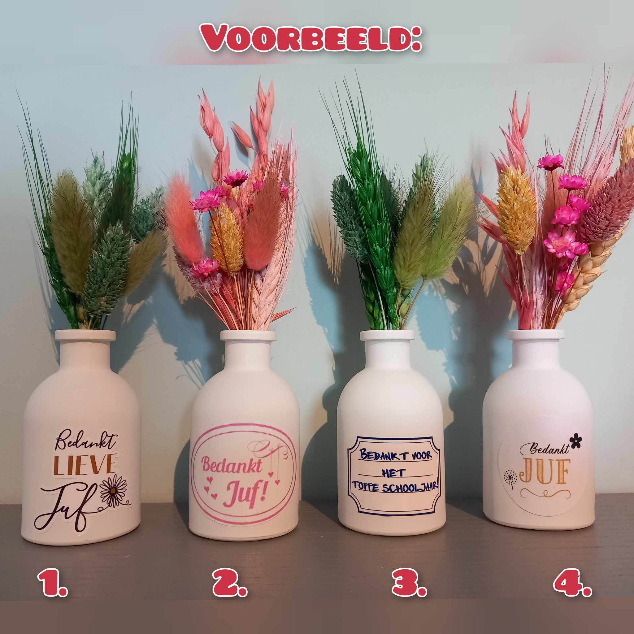 GIN flesje: VOOR JUF met DROOGBLOEMEN