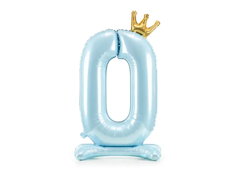 Staande Folieballon BLAUW MET KROON Cijfer 0 - 84 cm