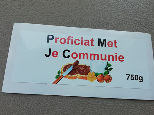 Sticker Proficiat NUTELLA STICKER: Proficiat met je Communie (Enkel de sticker ...